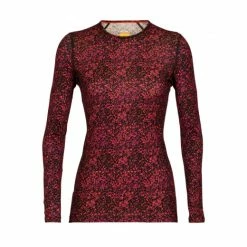 Icebreaker T-SHIRT ML FEMME 200 OASIS CREWE LICHEN BLACK/CHERRY/FLASH